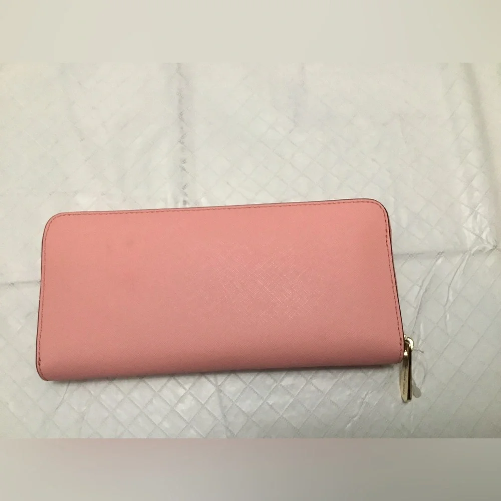 Michael Kors Peach Saffiano Zip Wallet with Gold Plaque - Picture 15 of 16